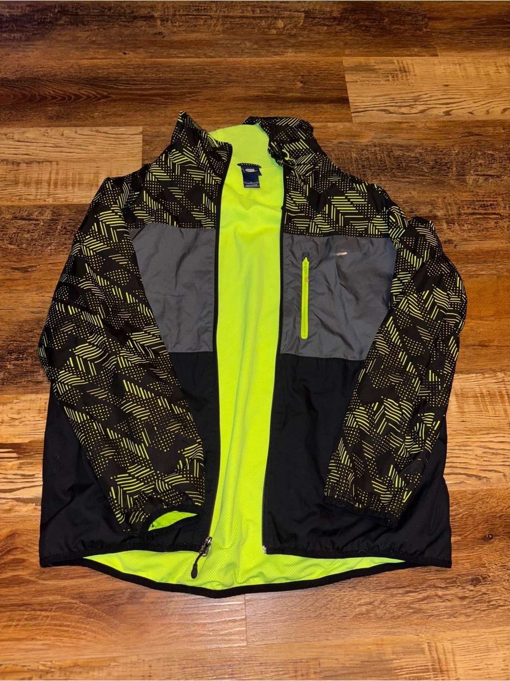 Nike Men's Neon Yellow, Black & Gray Patterned Windbreaker